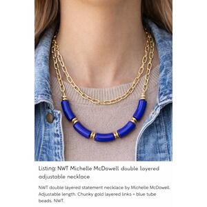 Michelle McDowell Holly Navy Blue Gold Double Layered Tube Bead Necklace NWT